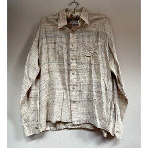 Khadi KVIC Men Size 7/100 Hand Woven/Spun Button Up Long Sleeve Shirt Tan Casual